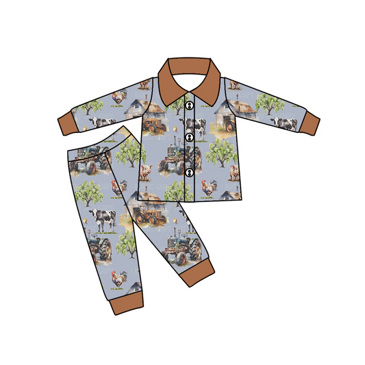 BLP0315 western farm cow long sleeve boy pajamas outfit preorder 20230808