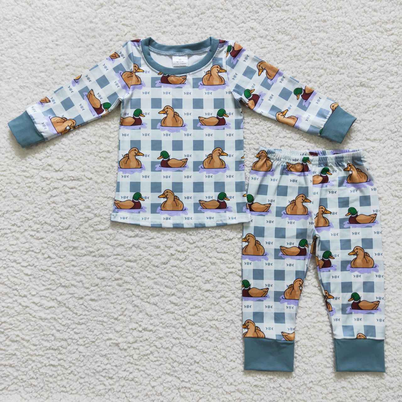 BLP0329 duck plaid long sleeve boy pajamas outfit 20231004 RTS