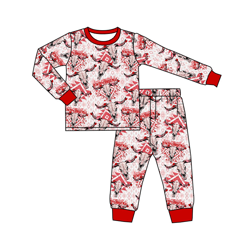 BLP0330 cow long sleeve boy pajamas outfit preorder 20230817