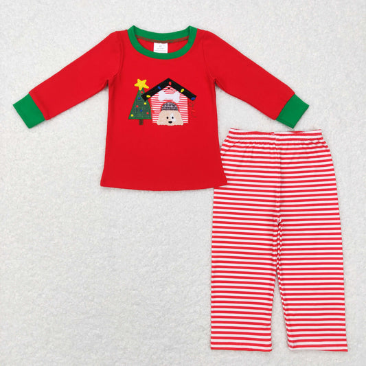 BLP0331 western Christmas dog house long sleeve Embroidery boy pajamas outfit 20231121 RTS