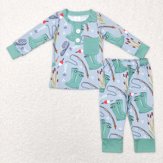 BLP0333 RTS green fish boots long sleeve boy pajamas outfit  RTS 20231121