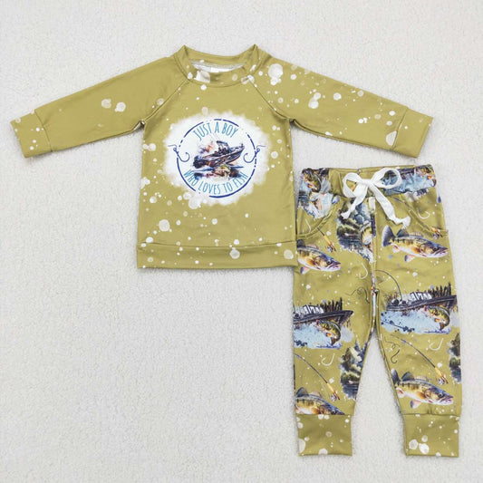 promotion BLP0338 RTS fish boad lake long sleeve duck kids boy pajamas outfit 202231007