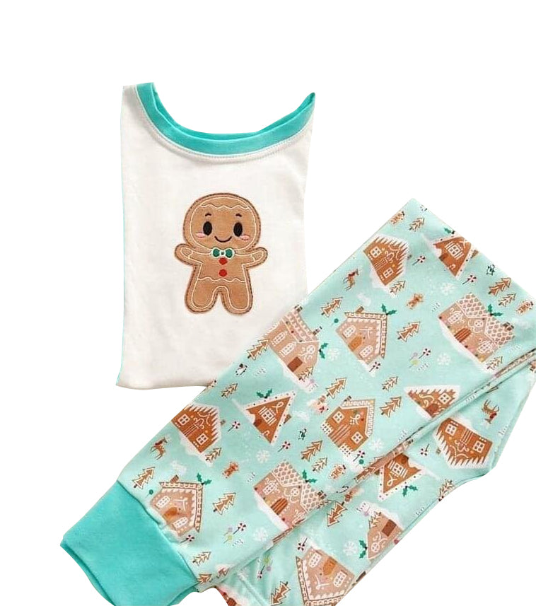 BLP0346 rts RTS Christmas ginger bread long sleeve kids boy green pajamas outfit 20231016