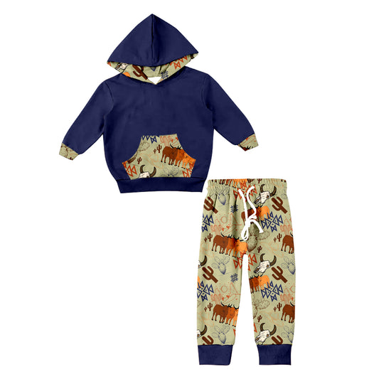 preorder BLP0348 western cow hoodie long sleeve jogging pants boy outfit 20230830