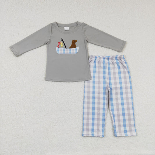 BLP0350 RTS fishing Embroidery  dog long sleeve kids boy pajamas outfit 202231024