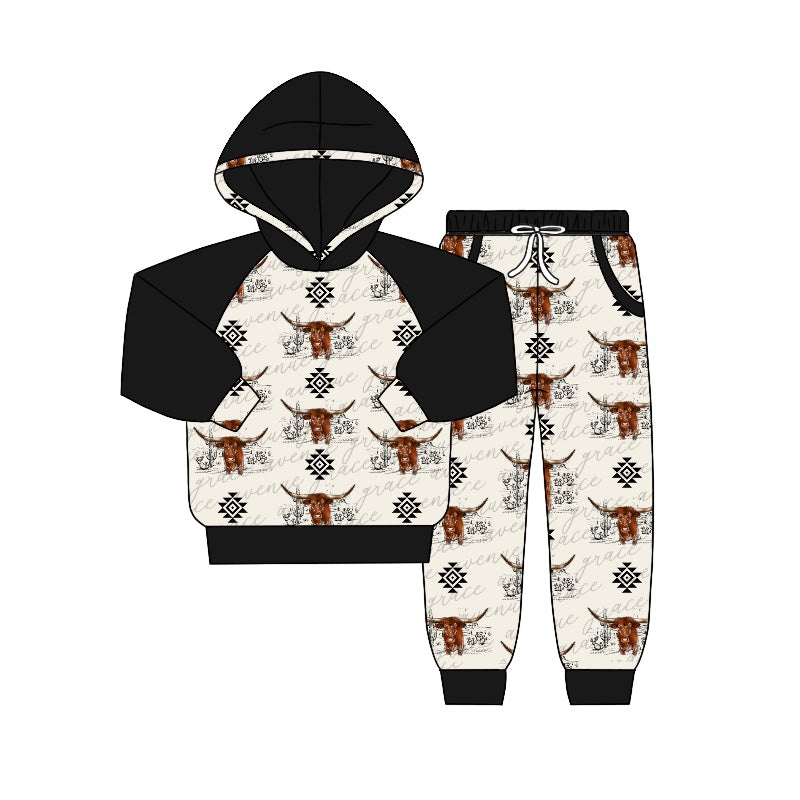 BLP0363  western cow hoodie long sleeve boy outfit preorder 20230905