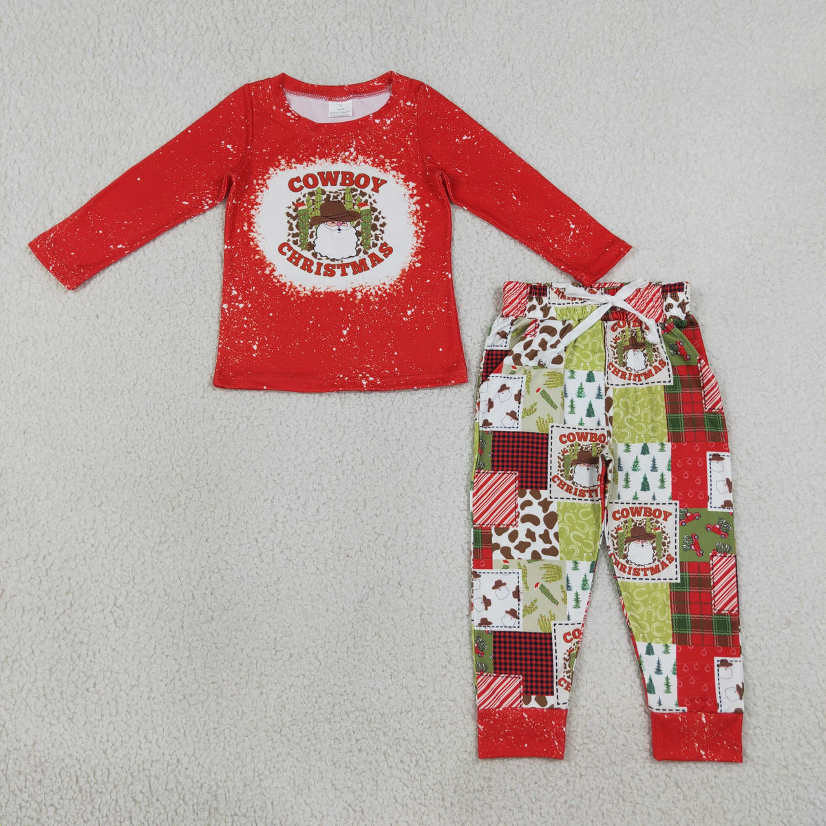 NO MOQ RTS BLP0375 Baby Boy Clothes Cowboy Santa Christmas Long Sleeve Top Pants Set 202609