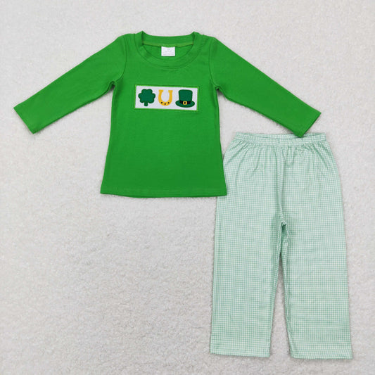 BLP0376 RTS embroidery ST.patrick's lucky long sleeve kids girl outfit 202312