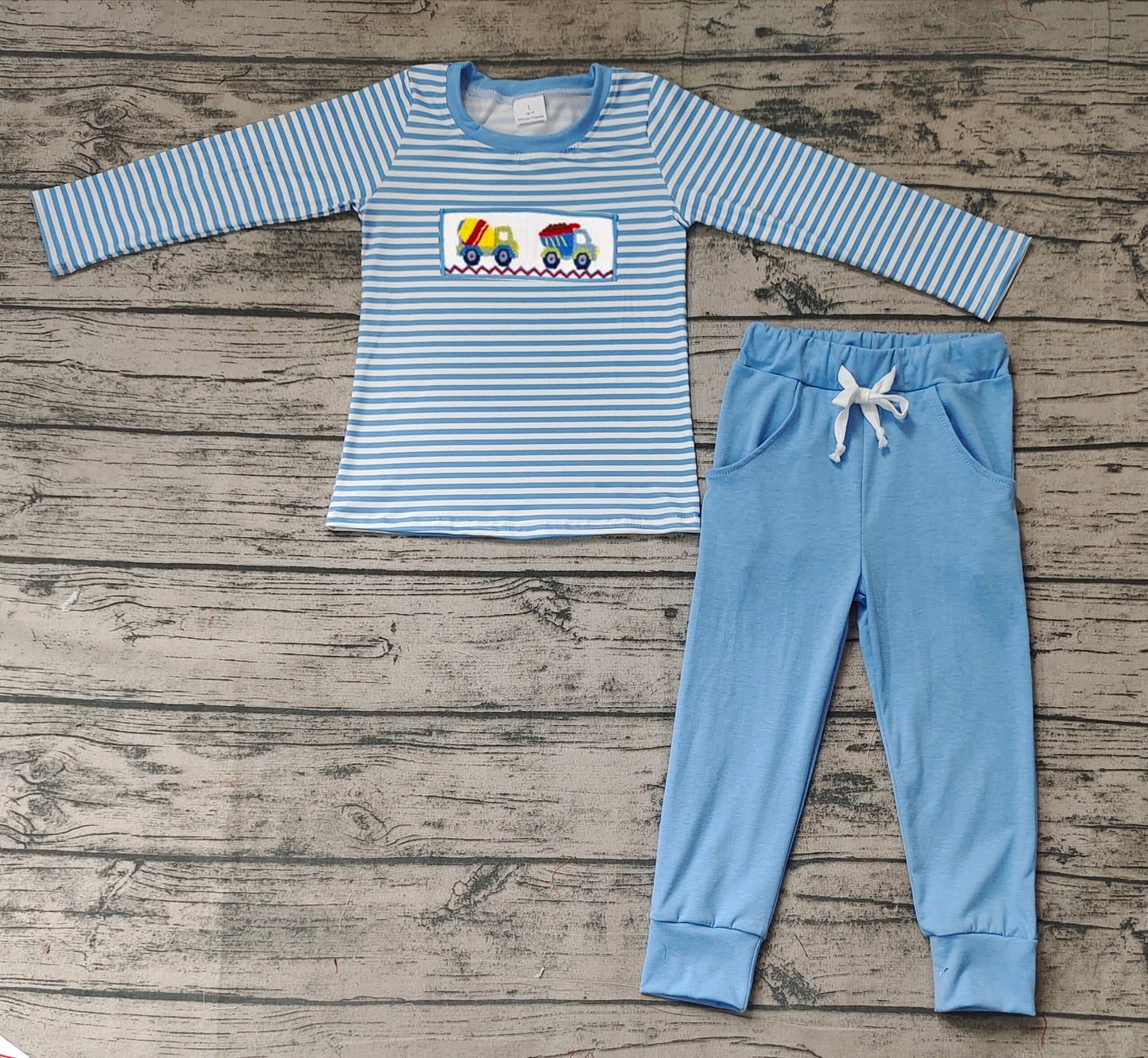 BLP0393 Embroidery car long sleeve boy blue outfit RTS 20231121
