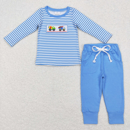 BLP0393 Embroidery car long sleeve boy blue outfit RTS 20231121