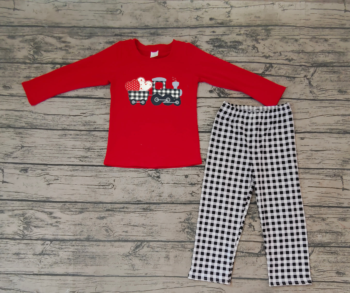 preorder Valentine's day long sleeve love heart plaid swallow gird pants boy outfit 20231004