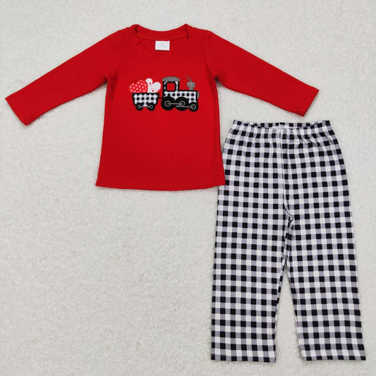 BLP0403 Valentine's day Embroidery long sleeve love heart tractor plaid swallow gird pants boy outfit 20231103