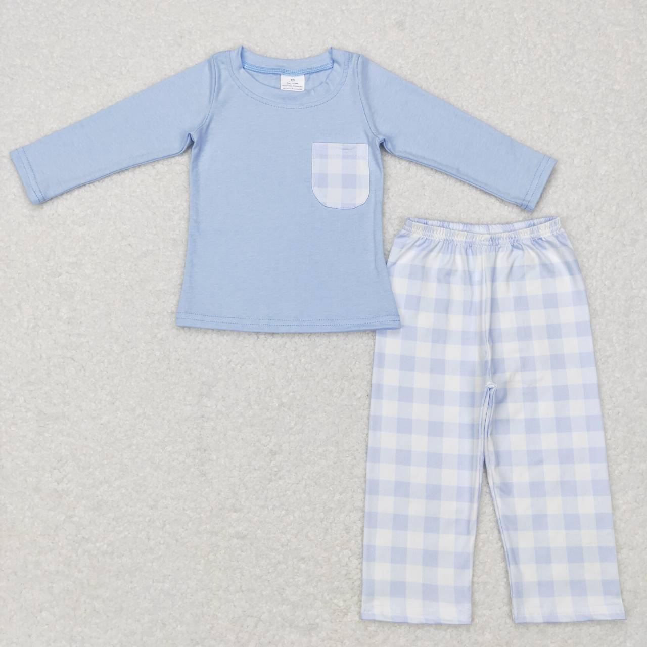 BLP0407 western Cotton blue plaid long sleeve boy outfit pajamas RTS 20231031