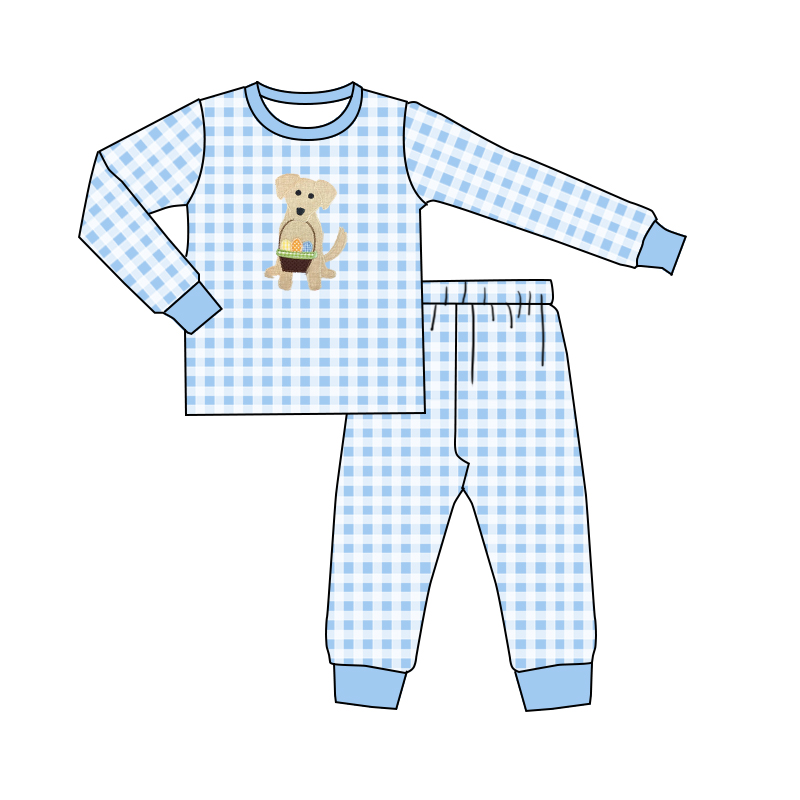 BL0086 preorder  dog hunting embroidery long sleeve kids boy pajamas outfit 202231106