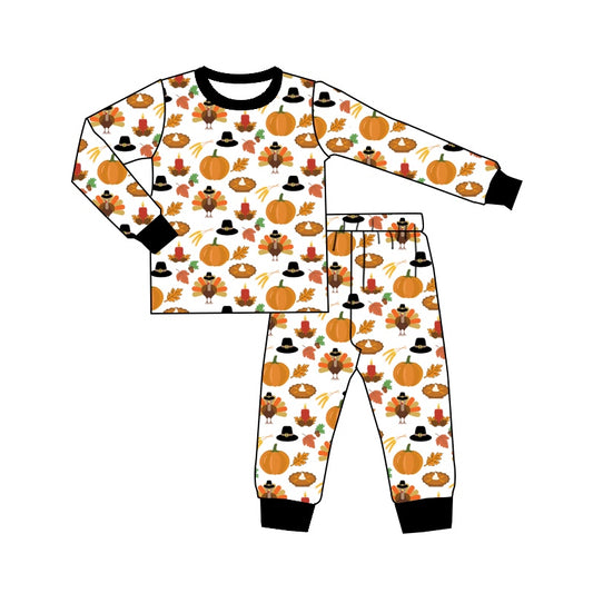 BLP0484  Halloween pumpkin thanksgiving turkey boy pajamas outfit preorder 202405