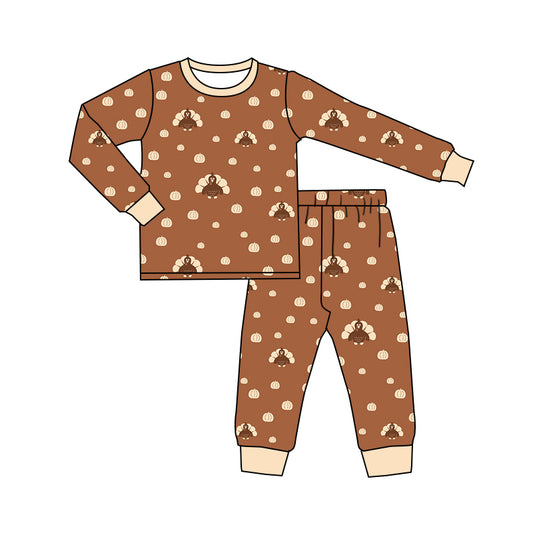 BLP0541 turkey pumpkin boy outfit pajamas preorder 202405 sibling