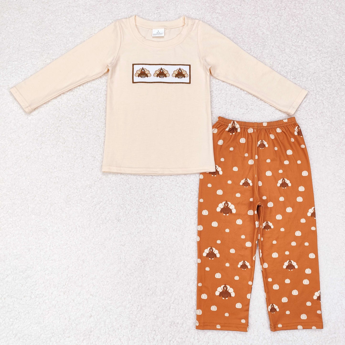 BLP0542 Embroidery turkey pumpkin boy outfit pajamas 202407 sibling