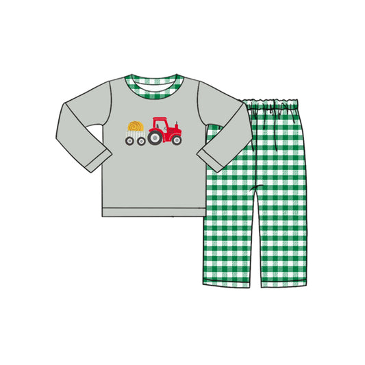 BLP0570Christmas tractor pajamas boy outfit preorder 202406