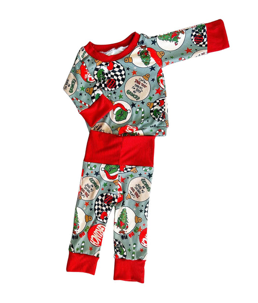 BLP0574 Christmas gtinch pajamas boy outfit preorder 202406