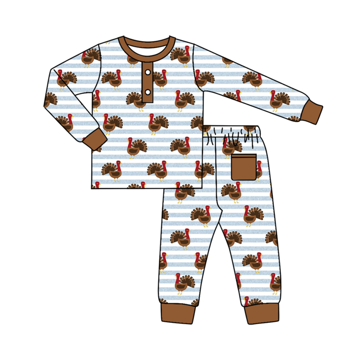 BLP0578 preorder turkey thanksgiving boy pajamas outfit 202406