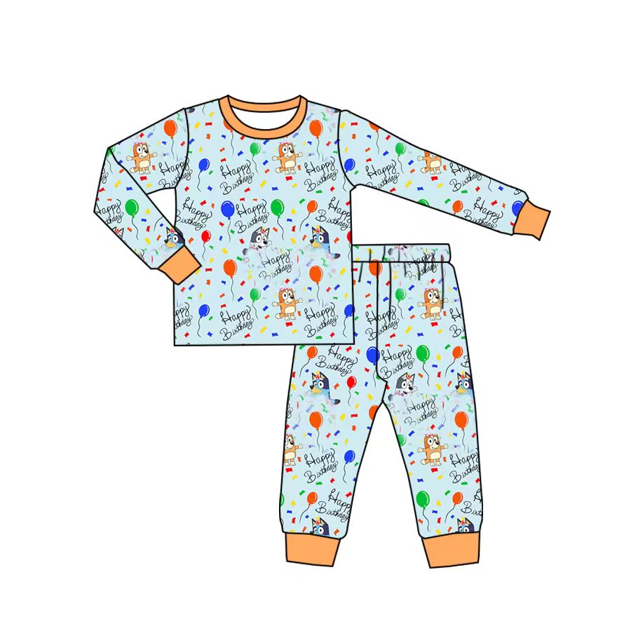 BLP0583 Happy birthday bluey dog pajamas boy outfit preorder 202406