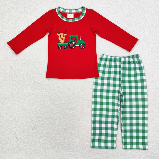 BLP0611 Christmas deer embroidery boy pajamas outfit  202408 sibling RTS