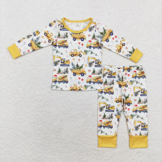 BLP0649  bamboo  truck printing boy cotton pajamas outfit r 202408 sibling RTS