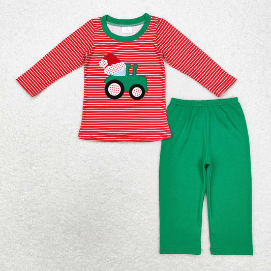 Christmas santa tractor embroidery sibling BLP0679 boy pajamas outfit 202408