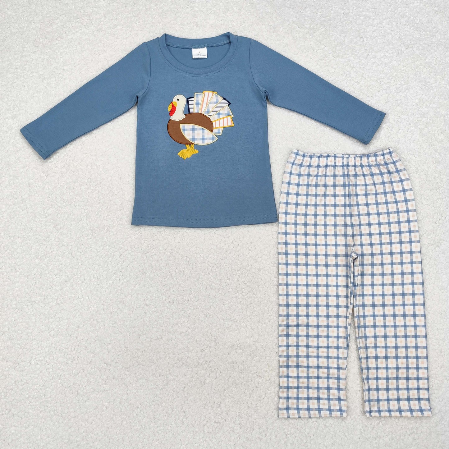 BLP0742 embroidery turkey sibling  boy pajamas outfit 202410 RTS  sibling