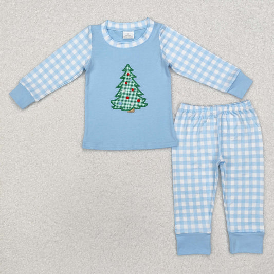 BLP0749  embroidery Christmas tree boy pajamas outfit 202409 RTS