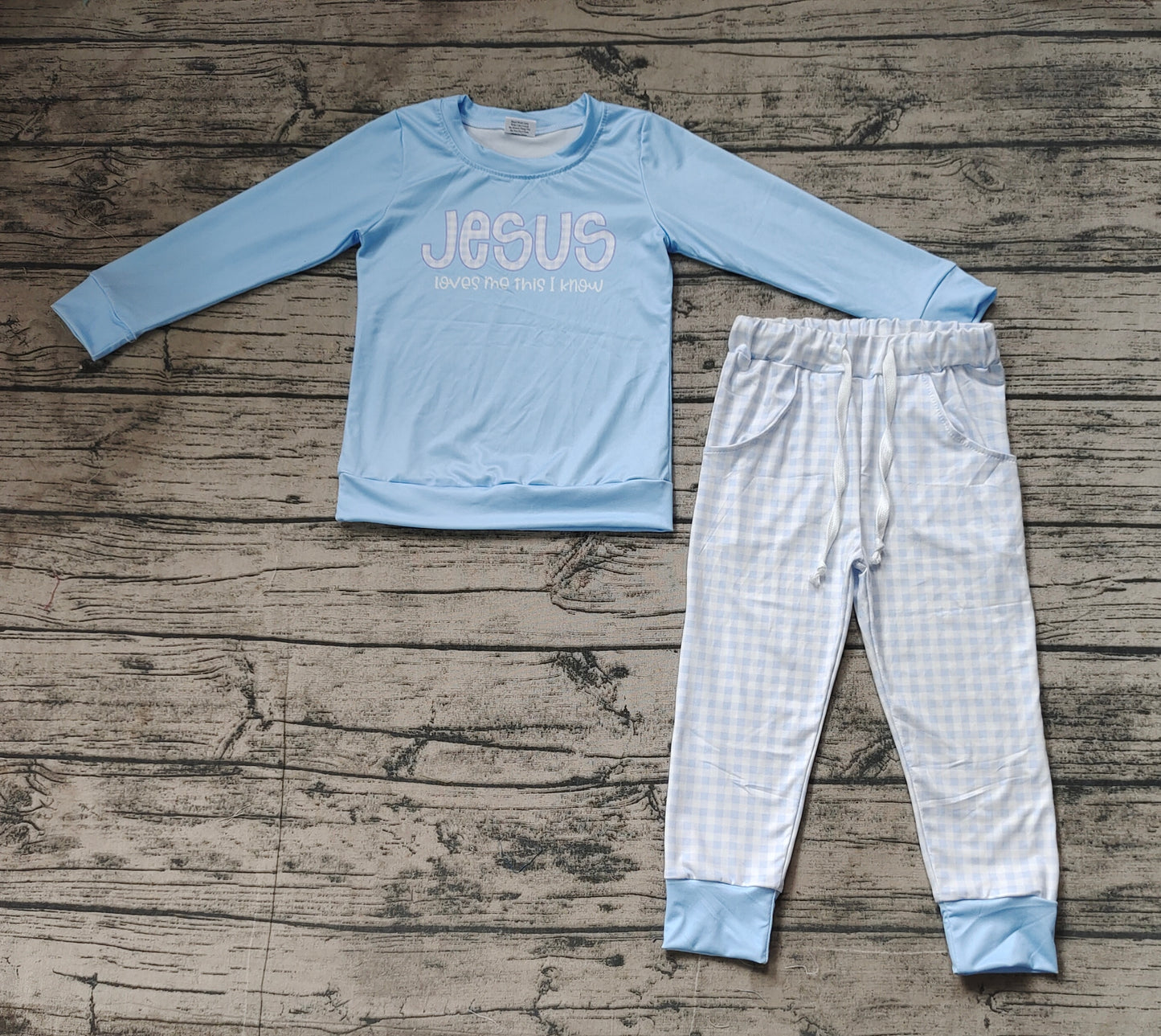 BLP0767 Jesus love me  sibling long sleeve children boy outfit pajamas preorder 202409