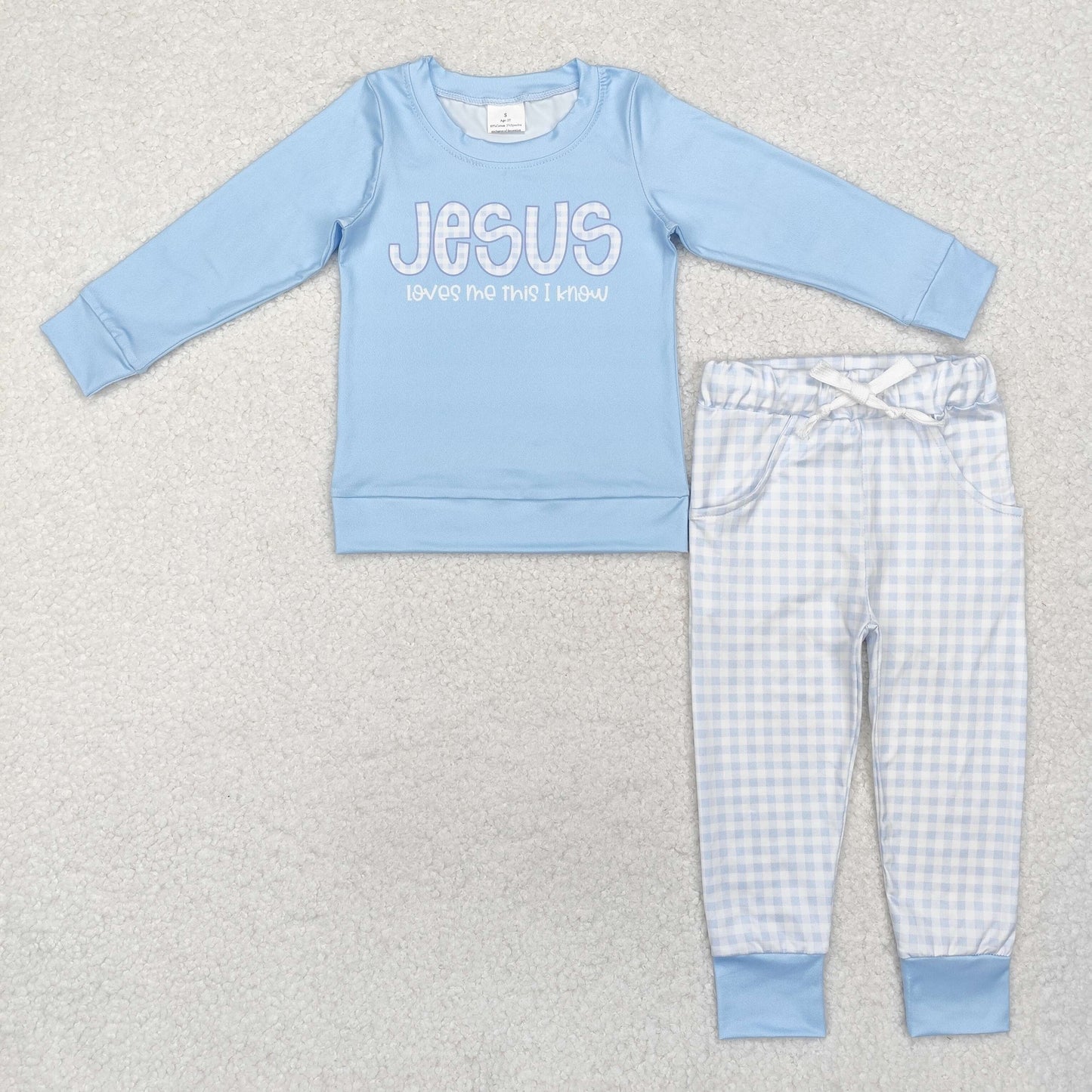 BLP0767 Jesus love me  sibling long sleeve children boy outfit pajamas 202410 RTS