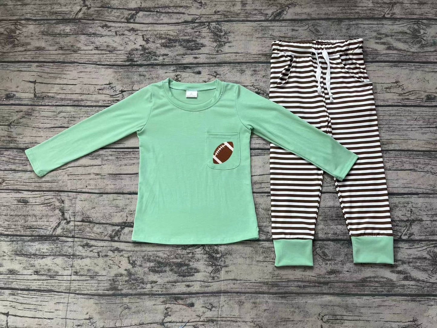 BLP0793 embroidery football  sibling long sleeve children boy outfit pajamas preorder 202409