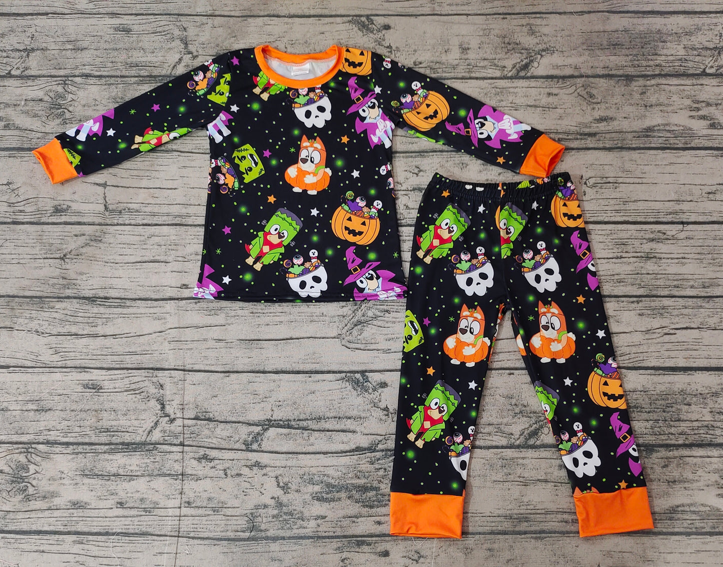 BLP0825 sibling Halloween Pumpkin bluey preorder boy pajamas outfit 202408