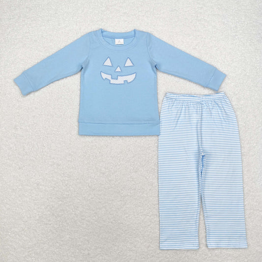 BLP0863 Halloween smile blue embroidery boy shorts outfit 202408 RTS