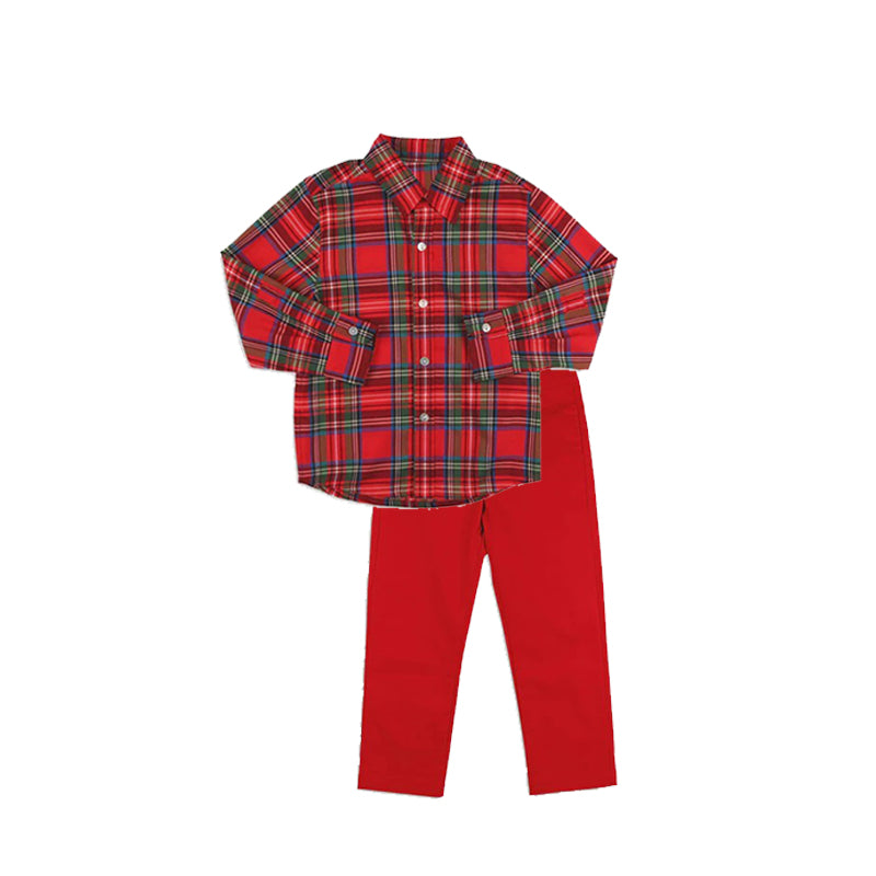 BLP0939  preorder red checkerboard western  boy pajamas outfit 202409