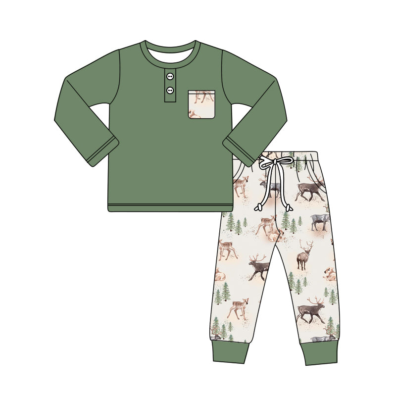 BLP0944 preorder Christmas tree deer western boy pajamas outfit 202409