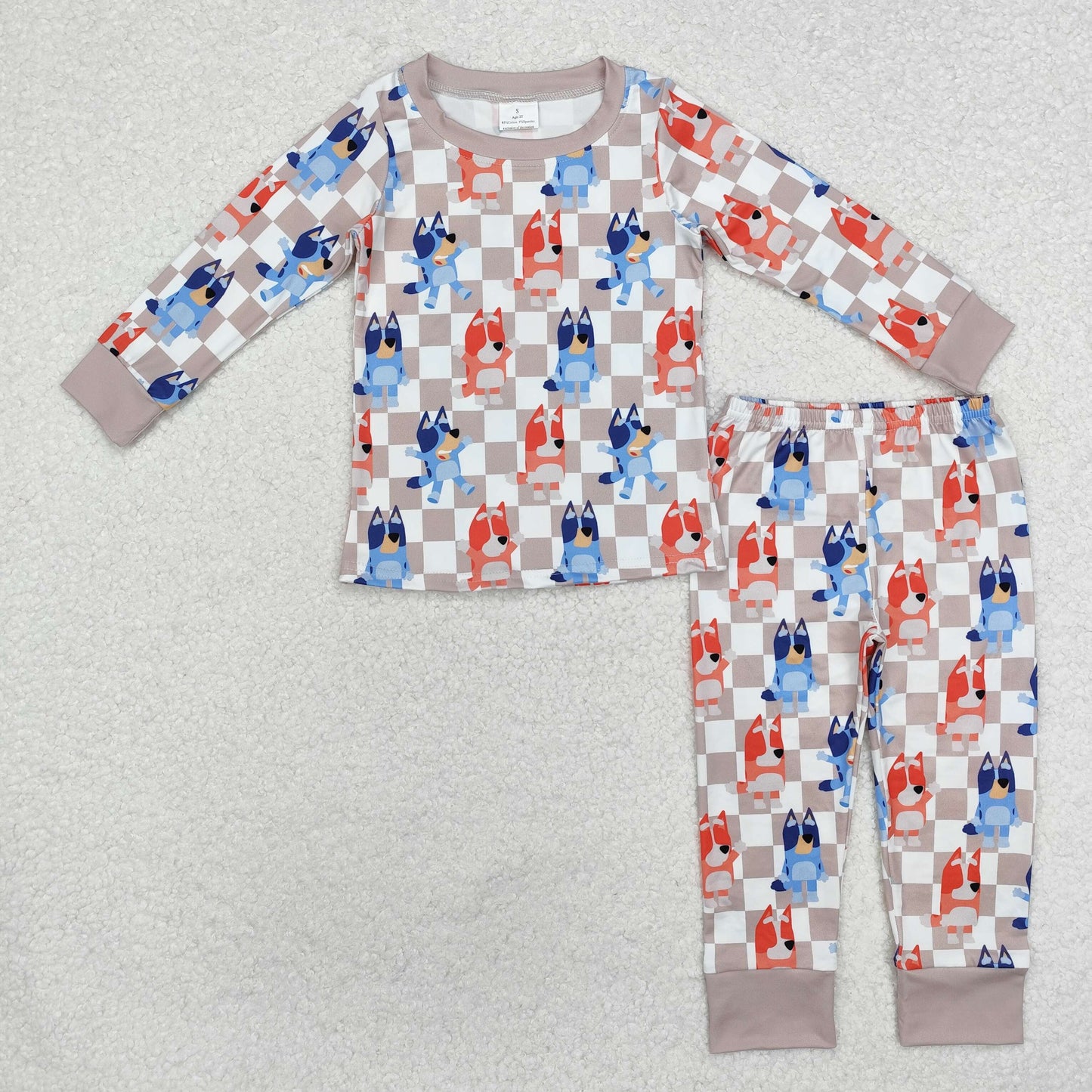 BLP0957 bluey dog checkerboard sibling long sleeve children boy outfit pajamas 202411 RTS