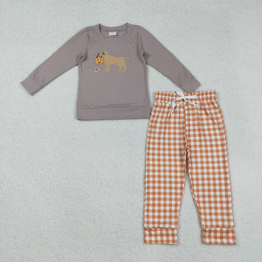 BLP1098 embroidery  dog Halloween pumpkin boy sibling outfit 202509 RTS