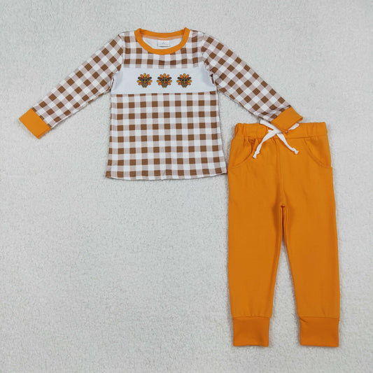 BLP1186 embroidery pumpkin Halloween boy sibling  outfit 202509 RTS