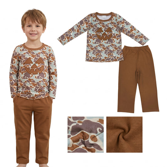 NO MOQ RTS BLP1193 pumpkin Halloween camo western kids boy outfit Embroidered 202508