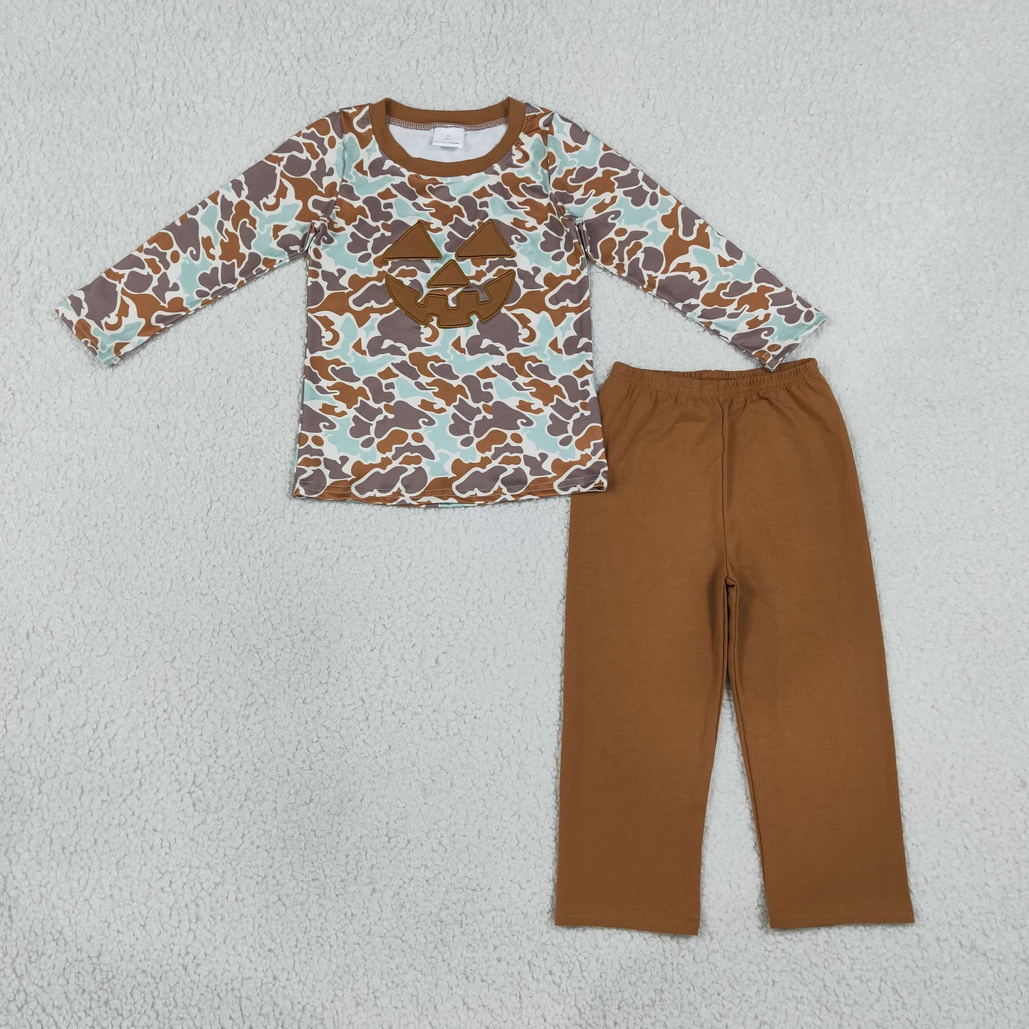 NO MOQ RTS BLP1193 pumpkin Halloween camo western kids boy outfit Embroidered 202508