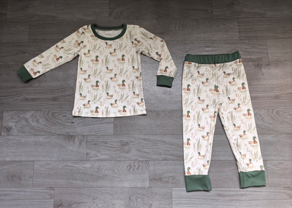 Sample-Real Pics BLP1196 Baby Boy Clothes Mallard Duck Wildlife Mixed Print Long Sleeve Top And Pant Set