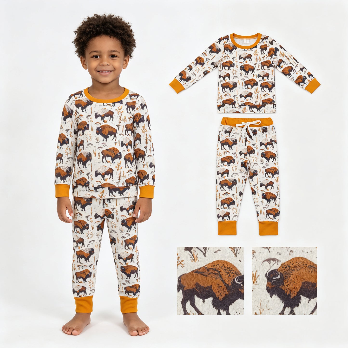 BLP1466 Toddler Buffalo Print Long Sleeve Kids Sleep Pajama Set  202607 RTS