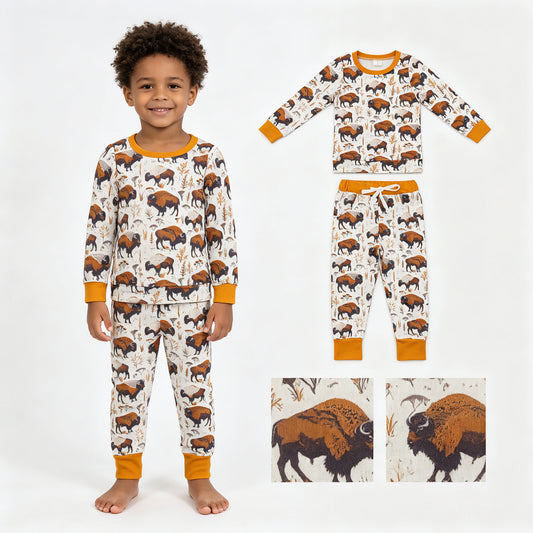 BLP1466 Toddler Buffalo Print Long Sleeve Kids Sleep Pajama Set  202607 RTS