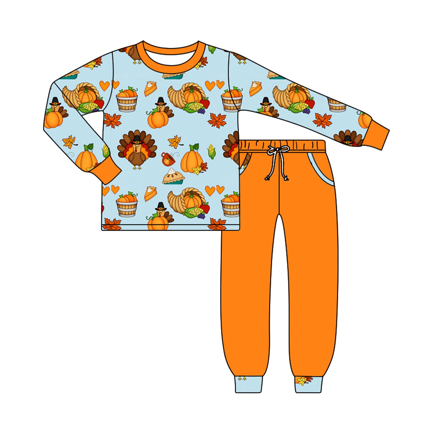 BLP1472   Thanksgiving turkey pumpkin boy outffit RTS 202619 preorder