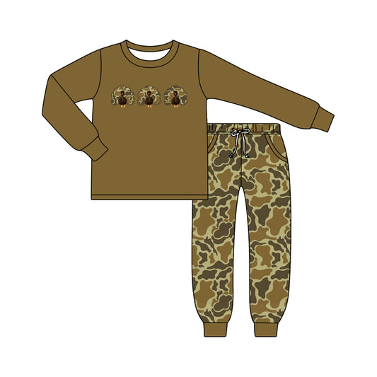 BLP1475 Thanksgiving turkey camo pumpkin boy outffit RTS 202619 preorder