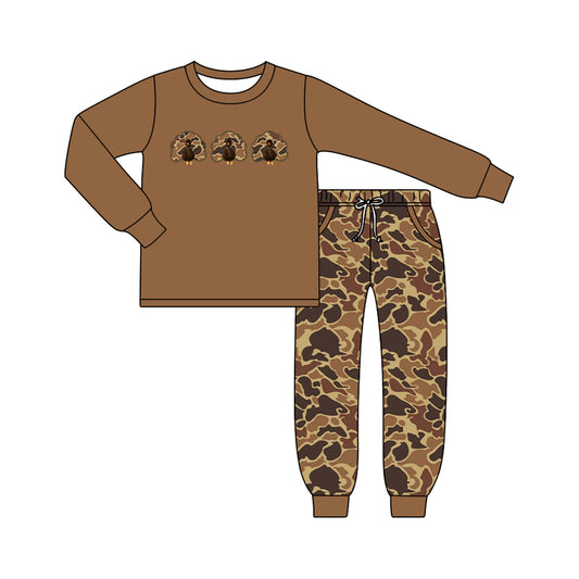 BLP1476 Thanksgiving turkey camo pumpkin boy outffit RTS 202619 preorder