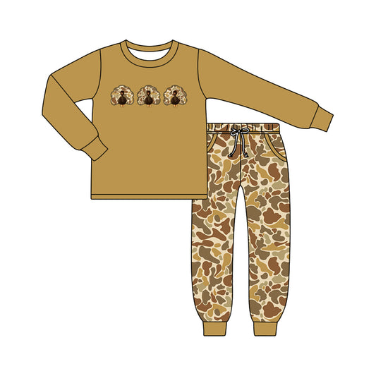 BLP1477 Thanksgiving turkey camo pumpkin boy outffit RTS 202619 preorder
