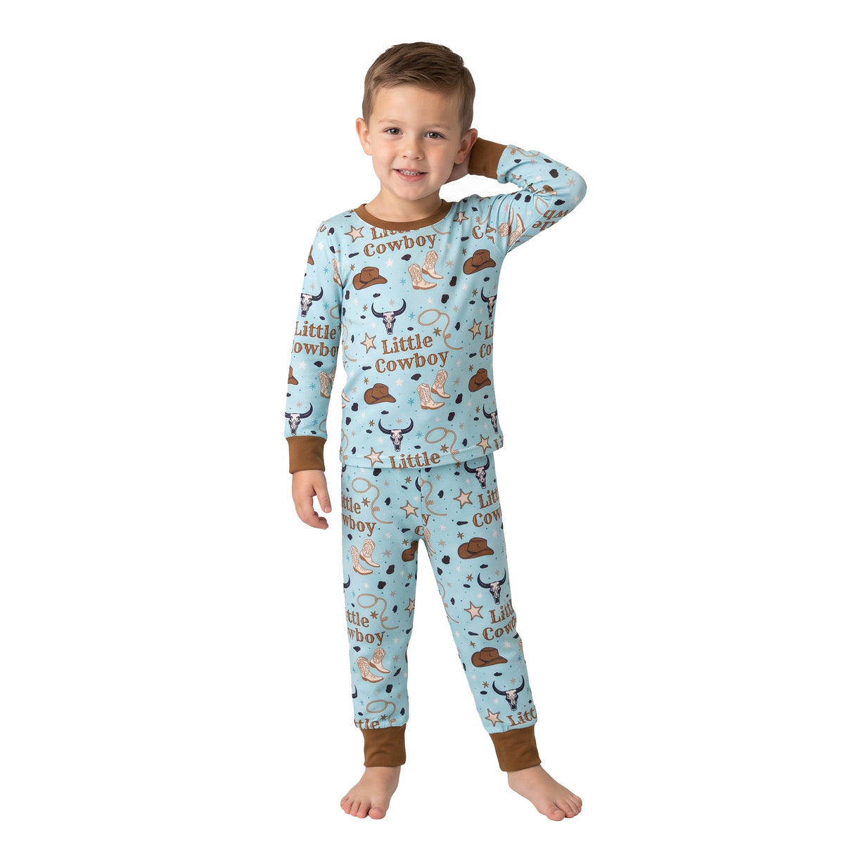 NO MOQ RTS BLP1485  Little Cowboy Pajamas | Western Boot Hat 2Pcs Sleepwear